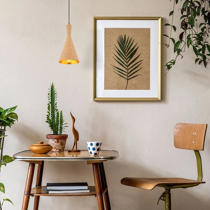 Hängeleuchte, Kordel, ALU, Schwarz, Gold, Braun, H 140 Cm – Bild 7