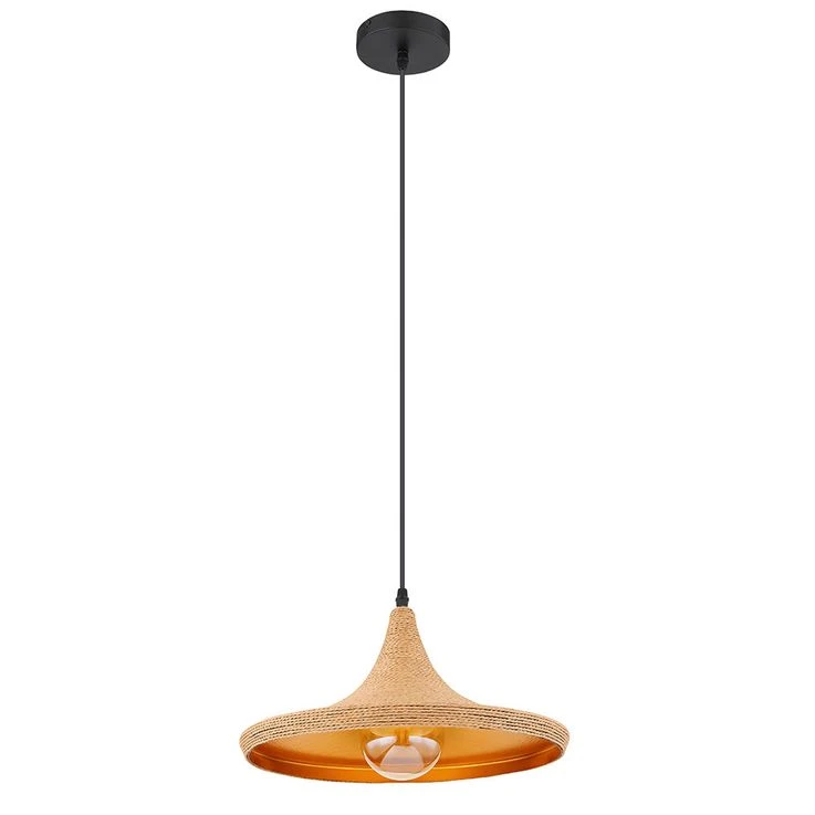 Hängeleuchte, Kordel, ALU, Schwarz, Natur, Gold, H 120 Cm – Bild 2