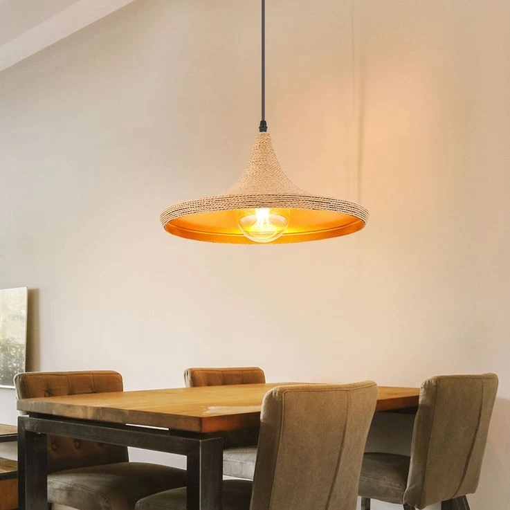 Hängeleuchte, Kordel, ALU, Schwarz, Natur, Gold, H 120 Cm – Bild 5