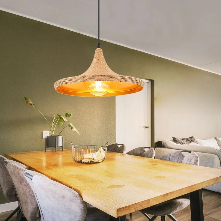 Hängeleuchte, Kordel, ALU, Schwarz, Natur, Gold, H 120 Cm – Bild 6