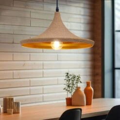 Hängeleuchte, Kordel, ALU, Schwarz, Natur, Gold, H 120 Cm