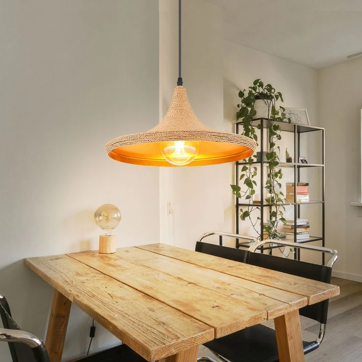 Hängeleuchte, Kordel, ALU, Schwarz, Natur, Gold, H 120 Cm – Bild 4