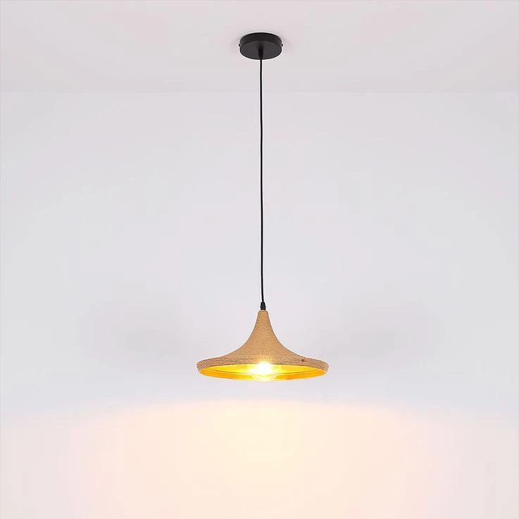 Hängeleuchte, Kordel, ALU, Schwarz, Natur, Gold, H 120 Cm – Bild 9