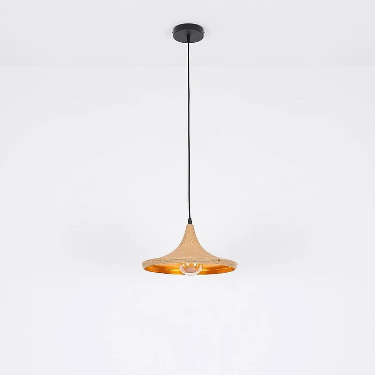 Hängeleuchte, Kordel, ALU, Schwarz, Natur, Gold, H 120 Cm – Bild 10