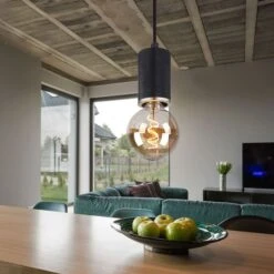 Hängeleuchte, Holz, Schwarz, Verstellbar, H 160 Cm