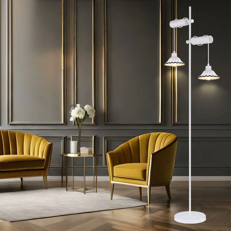 Stehleuchte, Holz, Keramik, Weiß, 2 Flammig, H 168 Cm – Bild 3