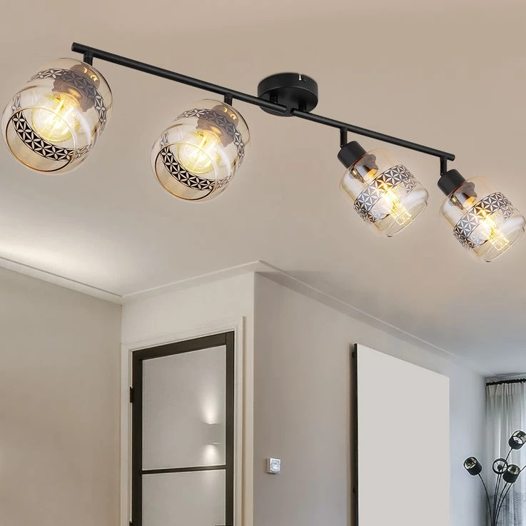 Deckenlampe, Spots Flexibel, Glas, Lebensblumen-Dekor