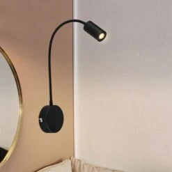 LED Wandleuchte, Schwarz, Flexibel, Schalter, H 50 Cm