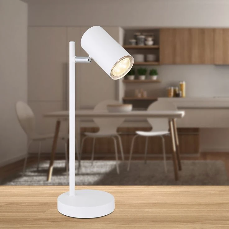 Tischleuchte, Beweglich, Chrom, Weiß Matt, H 35 Cm – Bild 5