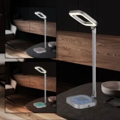 LED Tischleuchte, Touchdimmer, RGB, ALU, Grau, Weiß, H 43 Cm