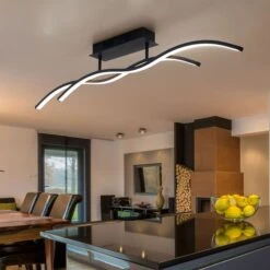 LED Deckenleuchte, Schwarz Graphit, Wellen-Design, L 88 Cm