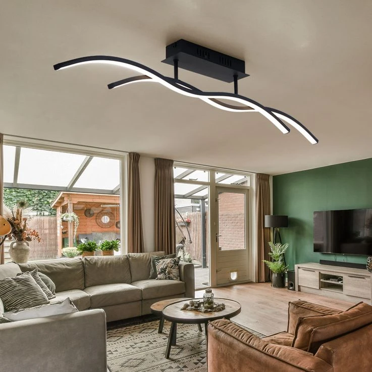 LED Deckenleuchte, Schwarz Graphit, Wellen-Design, L 88 Cm – Bild 3