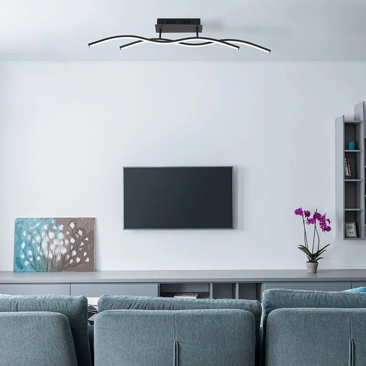 LED Deckenleuchte, Schwarz Graphit, Wellen-Design, L 88 Cm – Bild 8