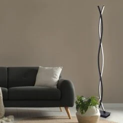 LED Standleuchte, Fußschalter, Schwarz Graphit, H 143 Cm