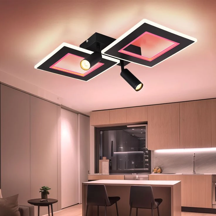 LED Deckenleuchte, RGB Farbwechlser, Dimmbar, 2 Quadrate – Bild 3