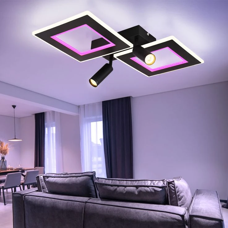 LED Deckenleuchte, RGB Farbwechlser, Dimmbar, 2 Quadrate – Bild 4