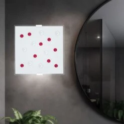 Wand-/Deckenleuchte, Glas Satiniert, Dekor-Glassteine L 29 Cm