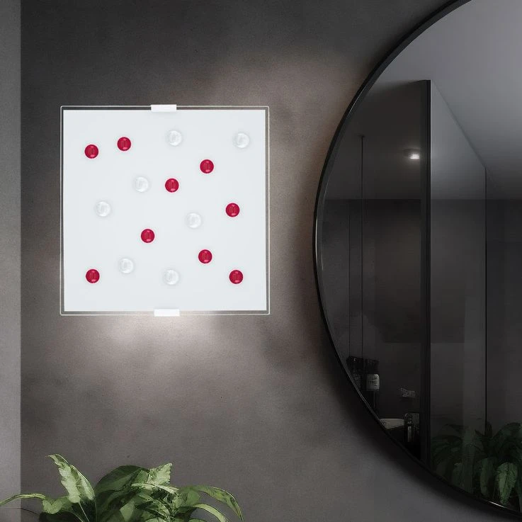 Wand-/Deckenleuchte, Glas Satiniert, Dekor-Glassteine L 29 Cm