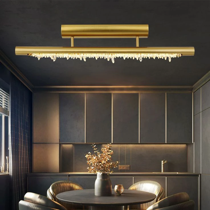 LED Deckenlampe, Metall, Kristalle, Messing, Memory, L 80 Cm – Bild 9