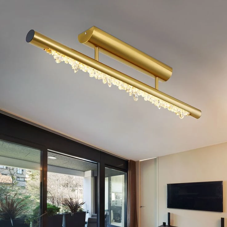 LED Deckenlampe, Metall, Kristalle, Messing, Memory, L 80 Cm – Bild 11