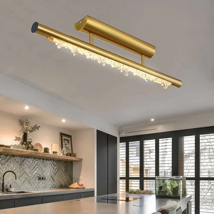 LED Deckenlampe, Metall, Kristalle, Messing, Memory, L 80 Cm – Bild 10