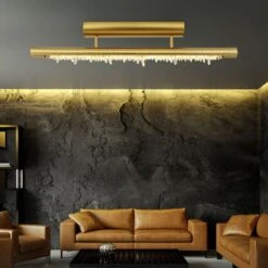 LED Deckenlampe, Metall, Kristalle, Messing, Memory, L 80 Cm