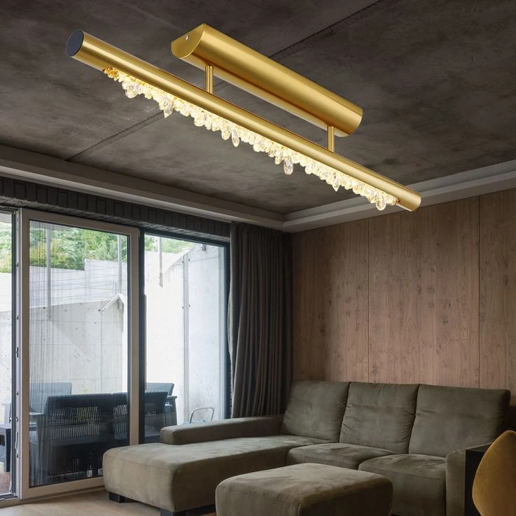 LED Deckenlampe, Metall, Kristalle, Messing, Memory, L 80 Cm – Bild 5