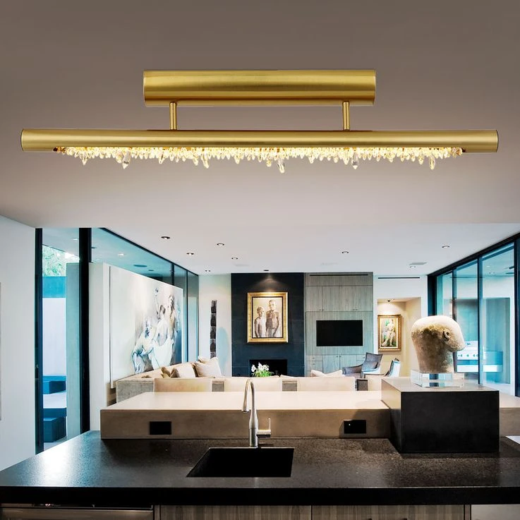 LED Deckenlampe, Metall, Kristalle, Messing, Memory, L 80 Cm – Bild 4