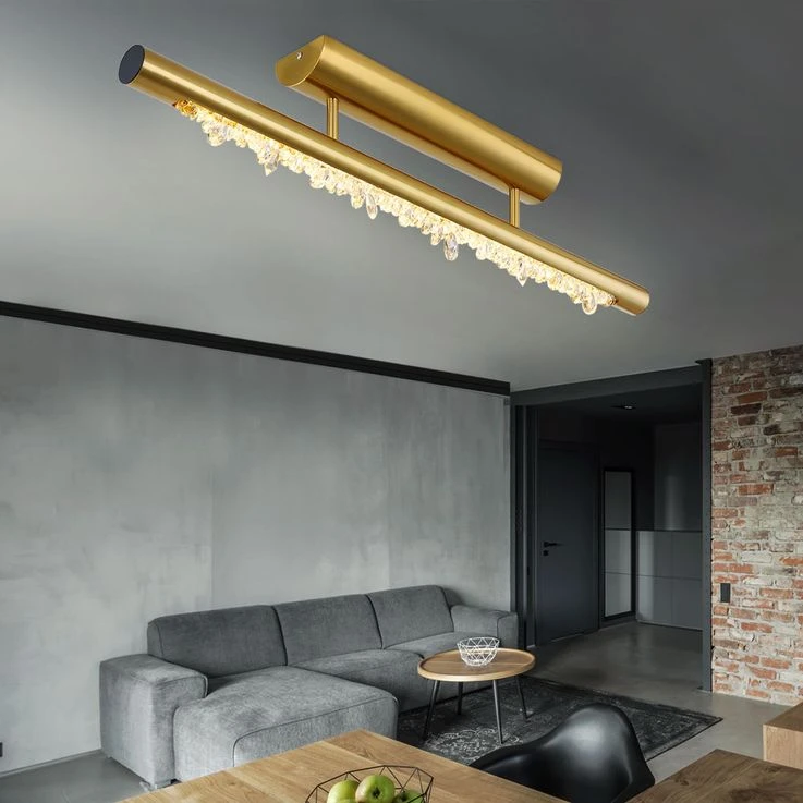 LED Deckenlampe, Metall, Kristalle, Messing, Memory, L 80 Cm – Bild 3