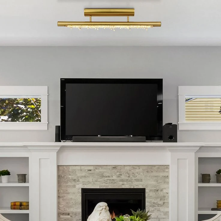 LED Deckenlampe, Metall, Kristalle, Messing, Memory, L 80 Cm – Bild 12