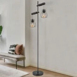 Stehleuchte, Höhenverstellbar, Drahtschirme Schwarz, H 168 Cm