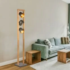 Studioleuchte, Spots Beweglich, 3 Flammig, Holz, H 150cm