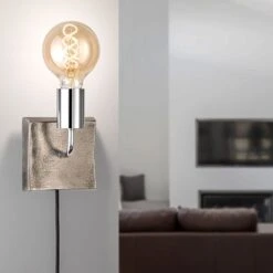 Wandleuchte, Nickel-antik, Chrom, Schnurschalter, L 12 Cm