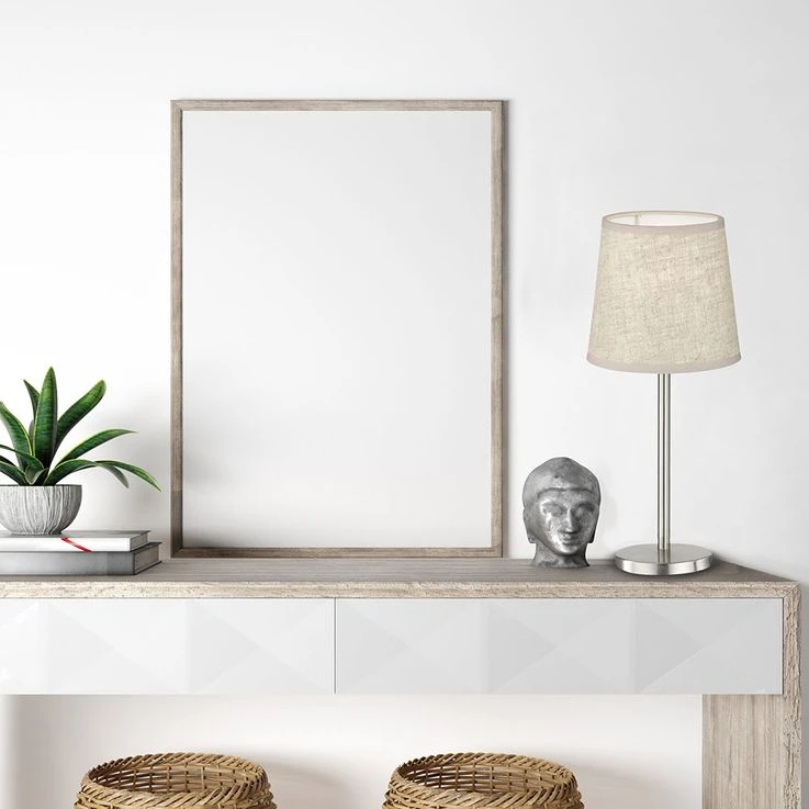 Tischleuchte, Nickel Matt, Leinenstoff Sandfarben, H 30 Cm – Bild 5