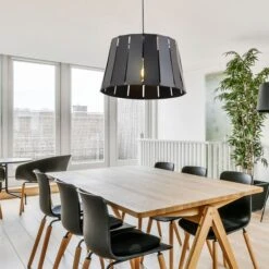 Hängeleuchte, Holzoptik Metall, Schwarz Braun Matt, H 120 Cm