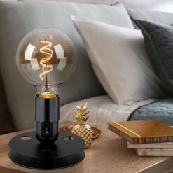 Tischleuchte, Metall, Schwarz, D 12 Cm