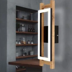 LED Wandleuchte, Holzoptik, Schwarz, Opal, H 45cm