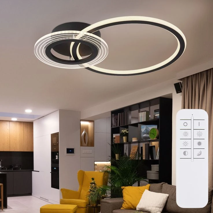 LED Deckenleuchte, Dimmbar, Fernbedienung, Schwarz, L 54,5cm