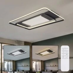 LED Deckenleuchte, Metall Schwarz, CCT, B 61 Cm