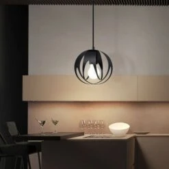 Hängeleuchte, Kugel, Metall Muster, Schwarz, D 16 Cm