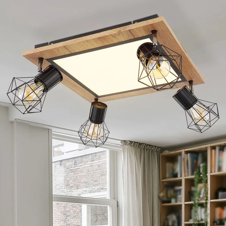 LED Deckenlampe, Holzoptik, Gitterspots Schwenkbar, L 45 Cm – Bild 4