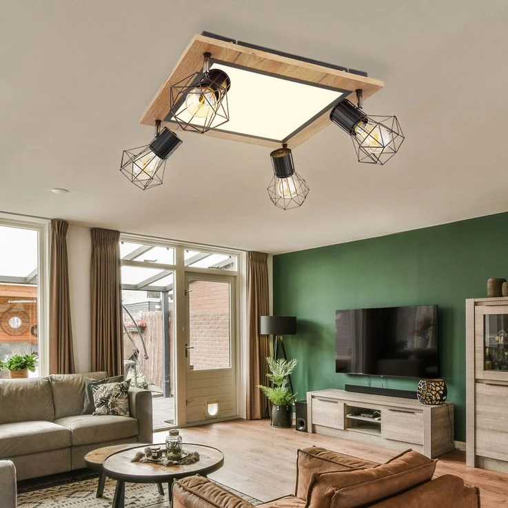 LED Deckenlampe, Holzoptik, Gitterspots Schwenkbar, L 45 Cm – Bild 6