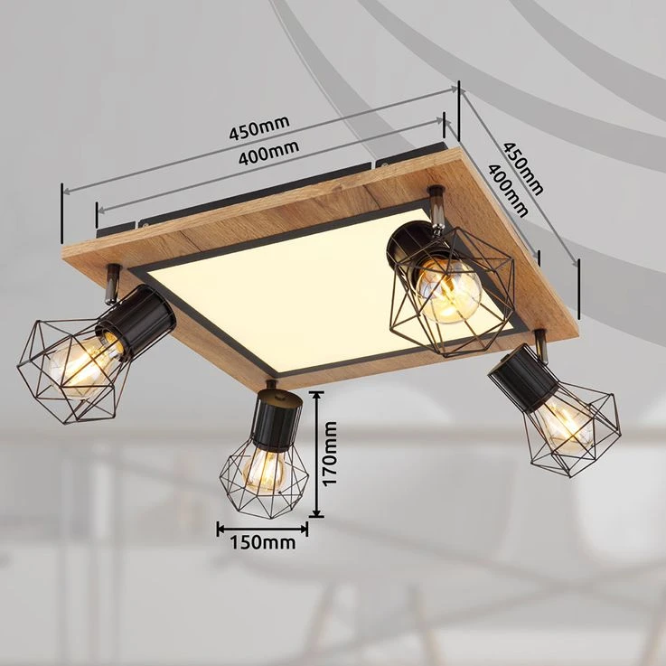 LED Deckenlampe, Holzoptik, Gitterspots Schwenkbar, L 45 Cm – Bild 11