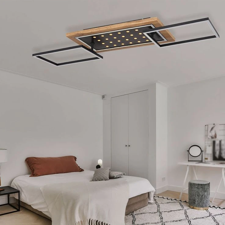 LED Deckenlampe, Holzoptik, Metall Schwarz, Rahmen Beweglich – Bild 7