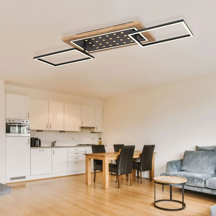 LED Deckenlampe, Holzoptik, Metall Schwarz, Rahmen Beweglich – Bild 3