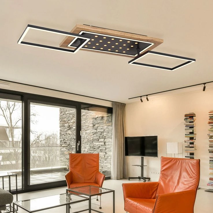 LED Deckenlampe, Holzoptik, Metall Schwarz, Rahmen Beweglich – Bild 4