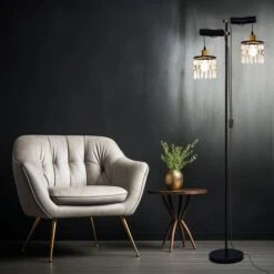 Stehleuchte, Höhenverstellbar, Kristallbehang, H 168 Cm