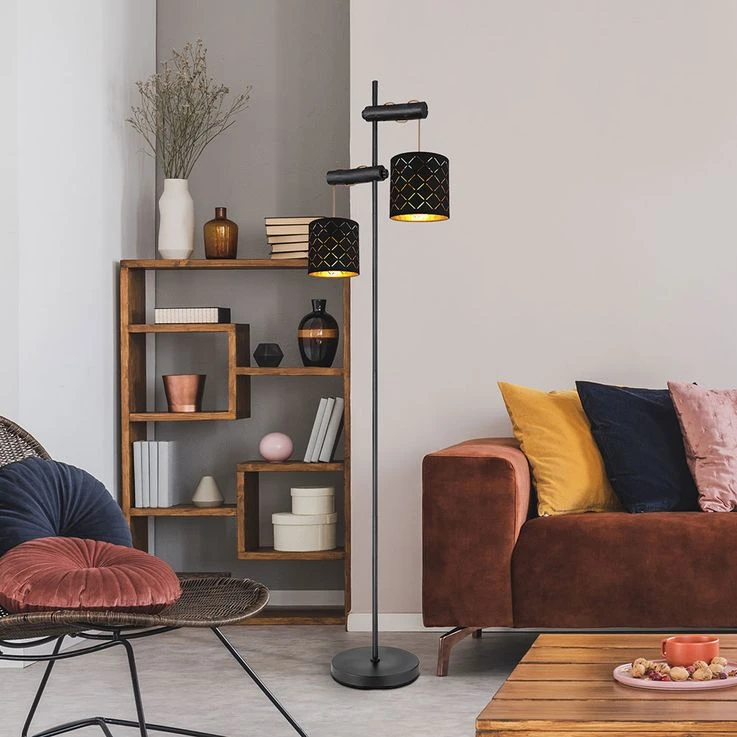 Stehleuchte, Metall Stoff, Höhe Verstellbar, Schwarz Golden – Bild 8