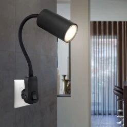 Wandleuchte, Schwarz, Flexibel Verstellbar, Stromkabel, H 43 Cm