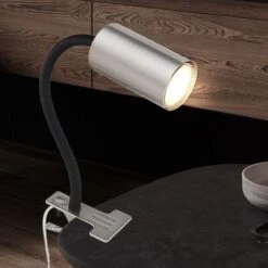 Klemmleuchte, Nickel, Flexibler Arm, Schwarz, H 41,5 Cm